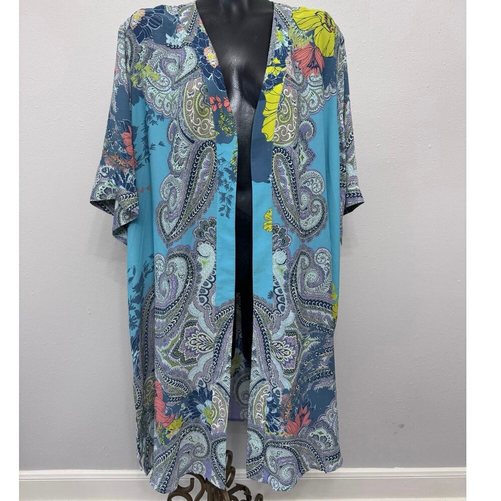 Catherine's Kimono Cover Up Womens 2X (Sz 22/24) Coloful Maxi Open Vacation Boho